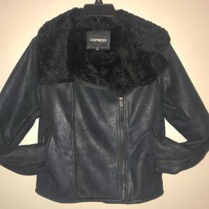 Express side zip-black faux fur lined jacket